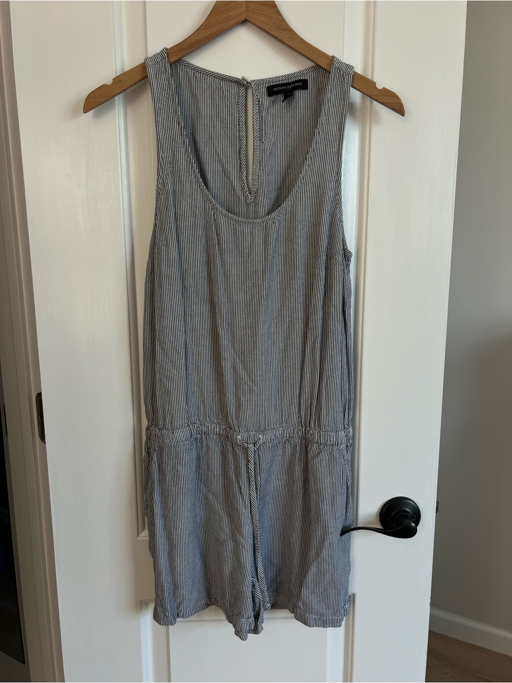 Banana Republic Navy and White Striped Sleeveless Romper